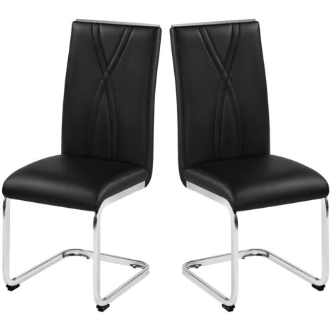 Homevive Juego de 2 Sillas de Comedor Modernas de Respaldo Alto Sillones de Cocina de Polipiel con Patas Metálicas para Estudio Oficina Restaurante, Negro