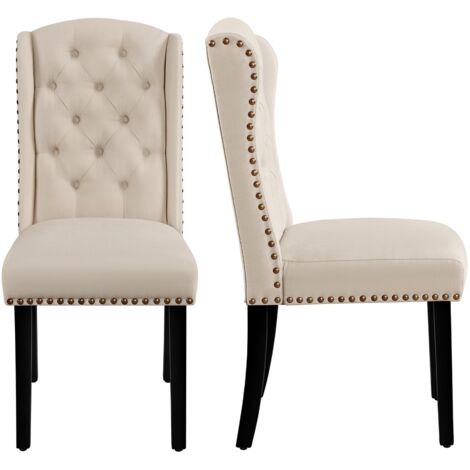 Homevive Juego de 2 Sillas de Comedor Tapizadas con Botones Silla Tapizada Patas de Madera Sillas Descalzadoras para Cocina Restaurante Comedor Beige