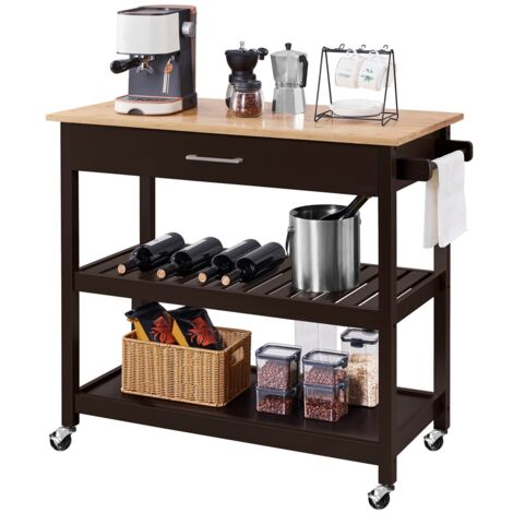 Homevive Carro Cocina con Ruedas Carrito Auxiliar Cocina Mesa Auxiliar Cocina con Estante Cajón Armario 101x 51x92.5 cm Blanco Marrón