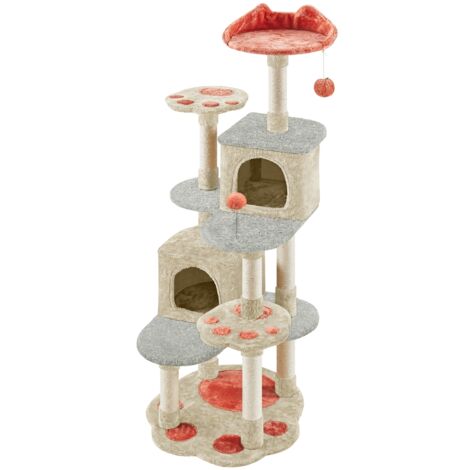 Yaheetech 165 cm Rascador para Gatos Grande Arbol para Gatos Adultos Torre de Gatos Casita Juego para Mascota Beige