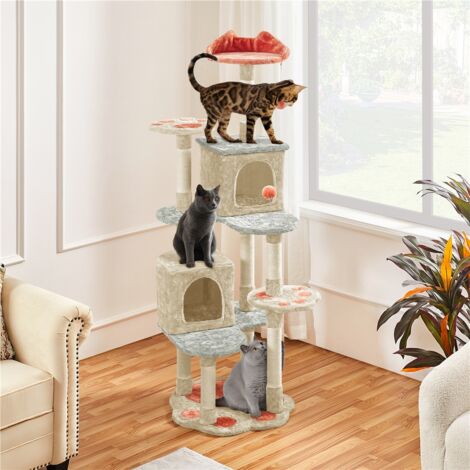Yaheetech 165 cm Rascador para Gatos Grande Arbol para Gatos Adultos Torre de Gatos Casita Juego para Mascota Beige