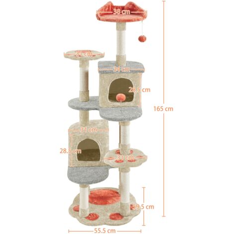 Yaheetech 165 cm Rascador para Gatos Grande Arbol para Gatos Adultos Torre de Gatos Casita Juego para Mascota Beige