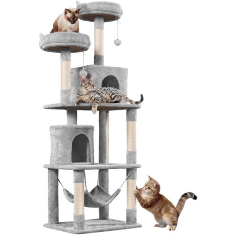 Homevive Árbol Rascador para Gatos Grandes Altura 179 cm Torre de Gatos Multiniveles Adultos con Plataformas Cuevas Cesta Hamaca Gris Claro