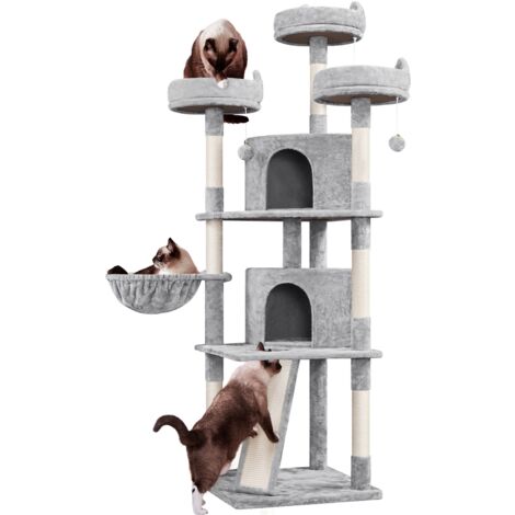 Homevive Rascador Árbol para Gatos Grandes Torre de Gatos de 193cm de Altura con 3 Plataformas 2 Cuevas Cesta y Multinivel Gris Claro (1/5)