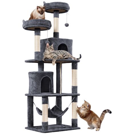 Homevive Árbol Rascador para Gatos Grandes Altura 179 cm Torre de Gatos Multiniveles Adultos con Plataformas Cuevas Cesta Hamaca Gris Oscuro