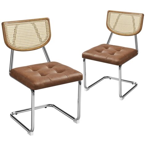 Homevive Juego de 2 Sillas de Comedor de Ratán Tejido de Mediados de Siglo Sillas de Cocina Asiento Acolchado Pata de Metal para Cocina Salón Marrón