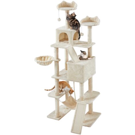 Homevive Rascador para Gatos Alto 209 cm Árbol para 3-4 Gatos Adultos Torre Escalador para 3-4 Gatos Castillo Juquetes Mascotas XXL Beige