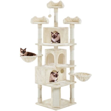 Homevive Árbol Rascador para Gatos Torre Escalador para 1-3 Gatos Medianos Rascador Postes con Plataforma 55,5x55,5x194 cm Beige