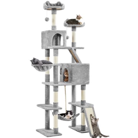 Homevive Rascador para Gatos Alto 209 cm Árbol para 3-4 Gatos Adultos Torre Escalador para 3-4 Gatos Castillo Juquetes Mascotas XXL,Gris