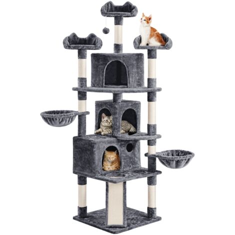 Homevive Árbol Rascador para Gatos Torre Escalador para 1-3 Gatos Medianos Rascador Postes con Plataforma 55,5x55,5x194 cm Gris Oscuro