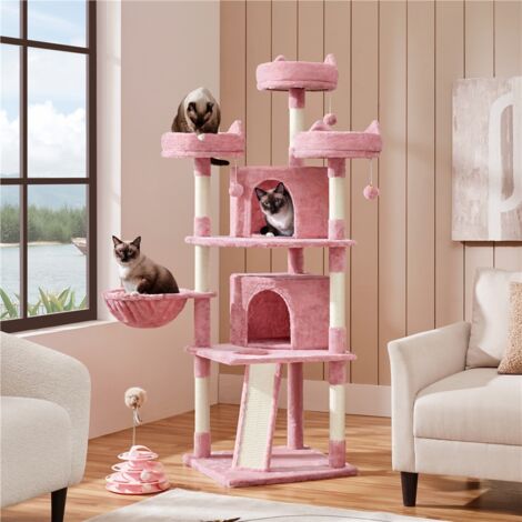 Homevive Árbol Rascador para 3-5 Gatos Adultos con 3 Plaraformas Grande Torre para Gatos Rascador de Escalada para Mascota 175 cm Rosa