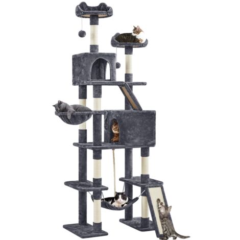 Homevive Rascador para Gatos Alto 209 cm Árbol para 3-4 Gatos Adultos Torre Escalador para 3-4 Gatos Castillo Juquetes Mascotas XXL,Gris Oscuro