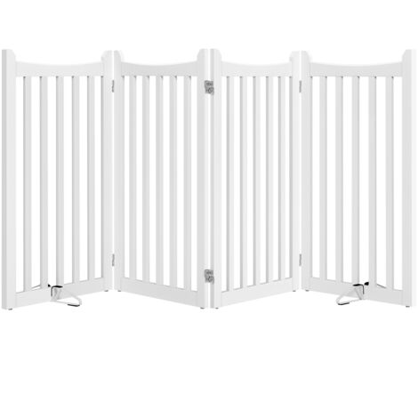 Homevive Barrera de Seguridad para Perros Plegable Parque para Perro de Madera 201,5x90,5 cm Puerta para Perros Interior Recinto Perro Vallas para Mascotas Blanco