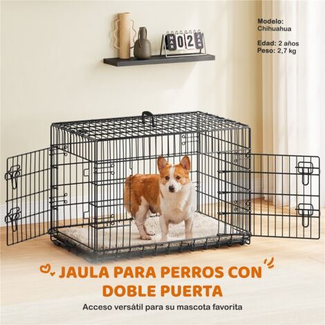 Homevive Jaula para Perros 90x56,5x63cm Doble Puerta con Separador Transportin Perro de Viaje Jaula Metálica Plegable con Bandeja Extraíble para Interior Exterior Negro
