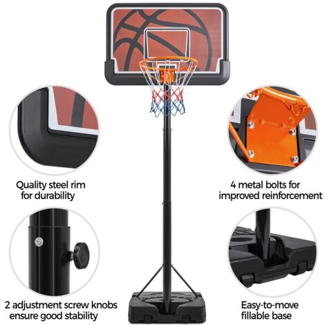 Canasta De Baloncesto Infantil Tectake - Altura Ajustable 178-213 Cm, Base Rellenable Con Agua/Arena, Con Ruedas