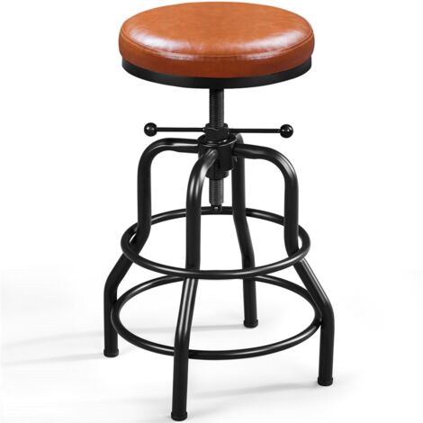 Homevive Taburete de Bar Industrial Giratorio Rústico Taburete de Metal Redondo Taburete de Altura de Mostrador para Cocina Restaurante Bar Marrón Claro