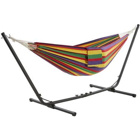 Homevive Hamaca con Soporte Desmontable Largo Ajustable para 2 Personas Hamaca Portátil para Jardín Patio Piscina Balcón Terraza Rayas Multicolores Arco Iris