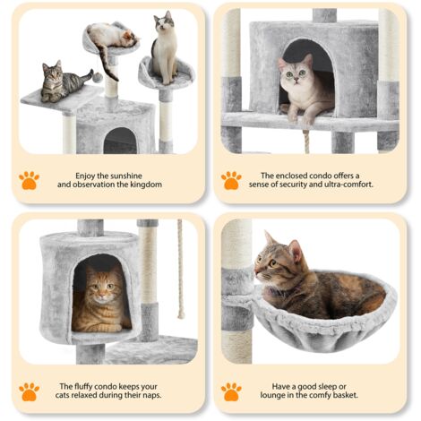 Rascador Para Gatos YITAHOME XXL - 190 Cm Con Plataformas, Cuevas, Hamaca Y Postes De Sisal