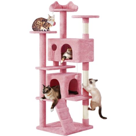 Homevive Árbol Rascador para Gatos Altura 178 cm Torre para Gatos Multinivel con 3 Plataformas 2 Cueva para 3-4 Gatos Rosa (1/5)