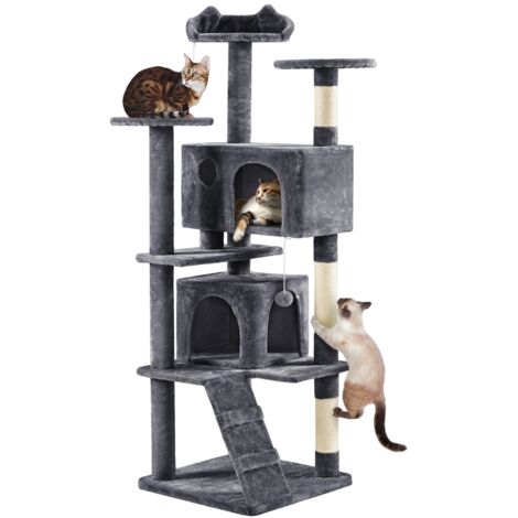 Homevive Árbol Rascador para Gatos Altura 178 cm Torre para Gatos Multinivel con 3 Plataformas 2 Cueva para 3-4 Gatos Gris Oscuro