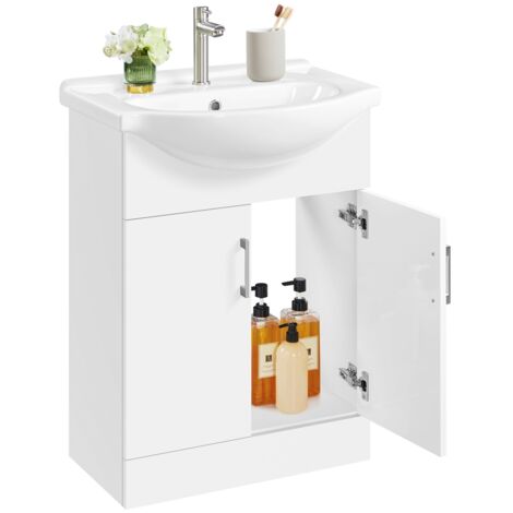 Homevive Mueble de Baño con Lavabo Cerámico de Baño Armario Bajo Lavabo Armario para Lavabo con 2 Puertas para Cuarto Baño Blanco