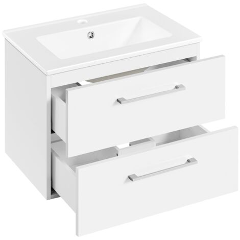 Homevive Mueble de Baño con Lavabo Cerámico en Pared Armario Bajo Lavabo Armario para Lavabo con 2 Cajones para Cuarto Baño 61x39,5x45,5 cm Blanco