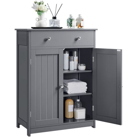 Homevive Armario Baño de Suelo Mueble Baño Auxiliar Armario Baño de Tres Niveles Armario Columna de Cuarto Baño Cajonera Baño Madera Lacada 60x30x80cm Gris