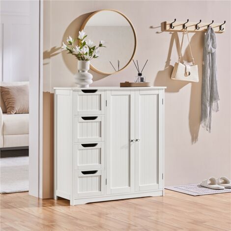 Homevive Armario de Suelo para Baño con 4 Cajones Gran Armario Mueble de Almacenaje Multinivel para Dormitorio Salón 81 × 30 × 82,5 cm Blanco