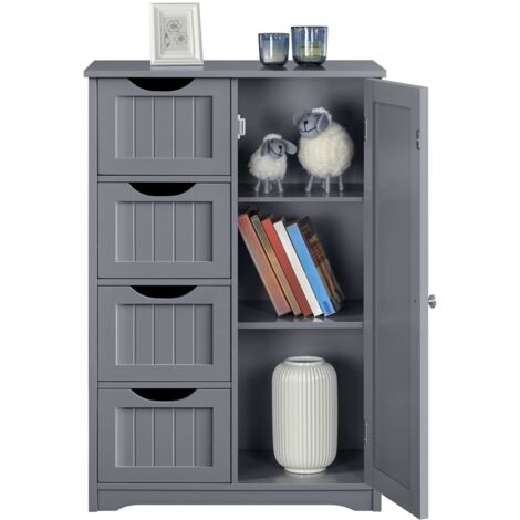 Homevive Mueble Baño con 4 Cajones Armario Baño de Suelo Mueble Auxiliar de Cocina Mueble Recibidor para Salon, Estante Ajustable 56x30x82cm Gris Oscuro