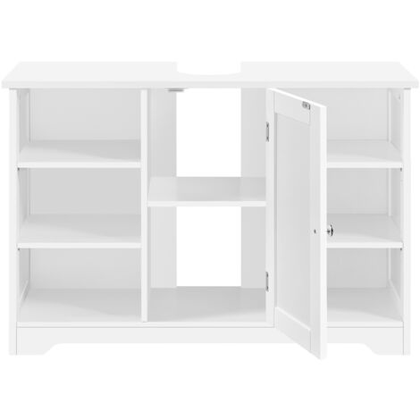 Homevive Mueble Baño Bajo Lavabo con Pie Armario de Baño de Suelo 6 Estantes y 1 Puerta 60×30×90 cm Blanco