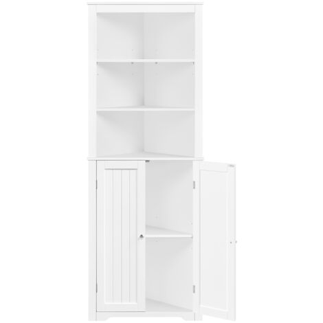 Homevive Mueble de Baño de Esquina Gabinete Triángulo163 x 60 x 43 cm con 3 Estantes de Madera Abiertos y 1 Armario de 3 Alturas Ajustables con Protección Antivuelco Gabinete Blanco