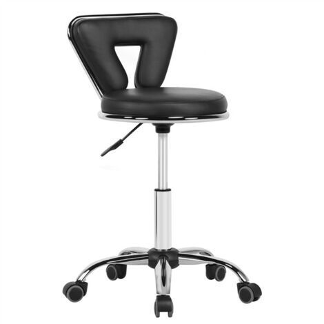 Homevive Taburete de Altura Ajustable con Respaldo y Ruedas Taburete Giratorio para Manicura Pedicura Tatuajes Negro