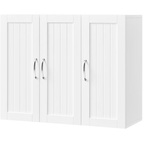 Homevive Armario de Baño Pared 75 x 60 x 31 cm Mueble Baño Suspendido con 3 Puertas Armario Colgante para Cocina Cuarto de Baño Altura Ajustable Blanco