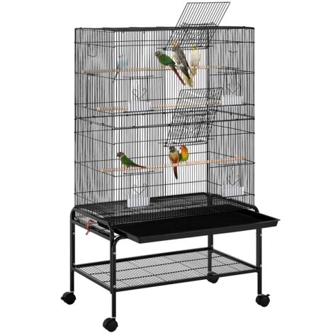 Homevive Jaula para pájaros y Loros inseparables, calopsita Grande con Pedestal Desmontable de Metal para Interior y Exterior, Color Negro, 79 x 49 x 134,5 cm