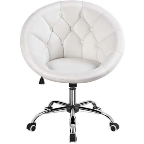 Homevive Silla de Oficina Acolchada de Piel Sintética Sillón Reclinable con Ruedas Giratorias para Oficina Estudio Despacho Silla Blanca