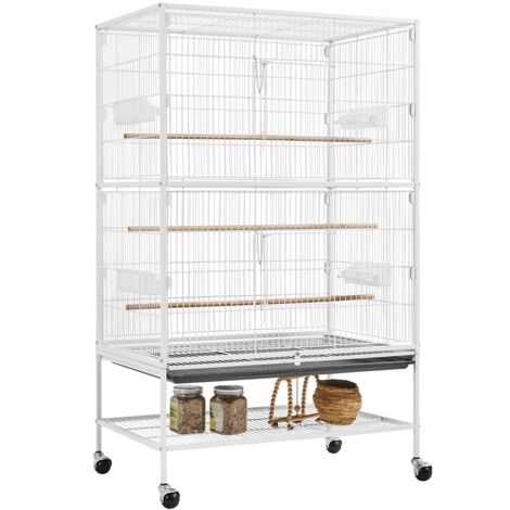 Homevive Jaula Grande para Pájaros, Mascota con Ruedas, Unisex, 52 cm x 79 cm x 132 cm, Hierro, Blanca