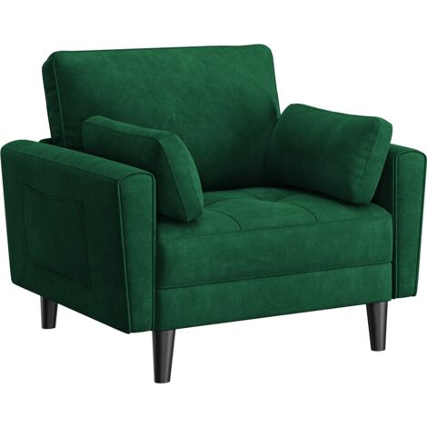 Homevive Sofá Individual Sofá Relax Sillon Tapizada de Terciopelo para Sala de Estar y Dormitorio 75 x 86.5 cm MAX Capacidad 136 KG Verde