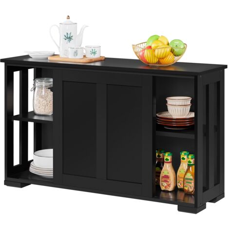 Homevive Aparador de Cocina Mueble Buffet Auxiliar con Puertas Correderas y Estantes Ajustables para Salón Comedor 106,7 x 33 x 63 cm Negro