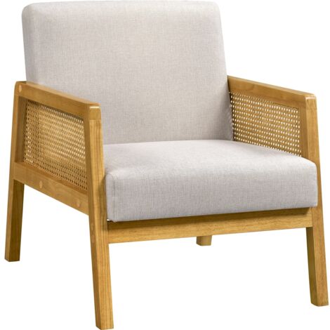 Homevive Sillón de Salón con Reposabrazos Estructura de Madera Sillón Relax de Ratán con Cojines Acolchados Sofá Individual para Salón Dormitorios Sala de Recepción Sala de Lectura