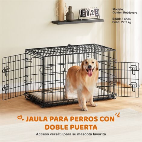 Homevive Jaula para Perros 107x60x66 cm Doble Puerta con Separador Transportin Perro de Viaje Jaula Metálica Plegable con Bandeja Extraíble para Interior Exterior Negro