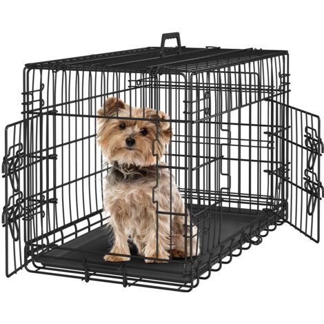 Homevive Jaula para Perros 75x44x50.5cm Doble Puerta con Separador Transportin Perro de Viaje Jaula Metálica Plegable con Bandeja Extraíble para Interior Exterior Negro