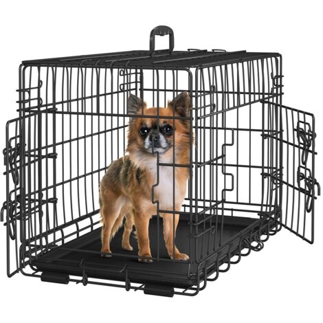 Homevive Jaula para Perros 61,5×41,5×47 cm Doble Puerta con Separador Transportin Perro de Viaje Jaula Metálica Plegable con Bandeja Extraíble para Interior Exterior Negro