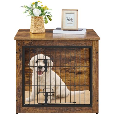 Homevive Jaula para Perros Casa para Mascotas con 2 Puerta Jaula Madera con Almahadilla Extraíble 51X69X61 cm Marrón