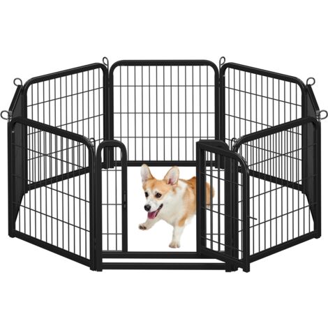 Homevive 8 Paneles Valla para Perros Metálica Parque de Mascotas con Puerta Cerradura para Mascotas Pequeñas Interiores/Exteriores Negro