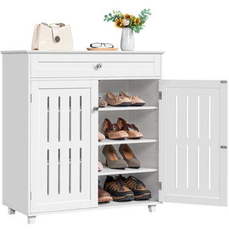 Homevive Mueble Zapatero de 2 Puertas Armario de 4 Niveles para Zapatos Mueble Auxiliar con Cajón y Estantes Ajustables para Entrada de Salón 78 x 37 x 86 cm Blanco
