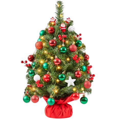 Homevive Mini árbol de Navidad Artificial de 50 cm con 35 Luces LED de luz Blanca cálida y 40 Bayas Rojas, árbol de Navidad pequeño para decoración de Navidad, Color Verde (1/5)