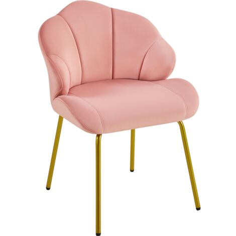 Homevive Moderno Velvet Silla en Forma de Concha con Piernas Doradas para Dormitorios de Sala de Estar, Sillas Laterales de Oficina Rosa