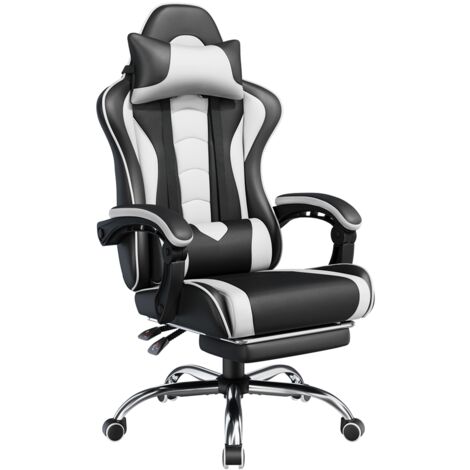 Homevive Silla de Oficina Silla Gaming con Reposapies Silla Ergonómica con Ruedas Silla Ordenador Ajustable Silla con Soporte Lumbar Capacidad MAX 136 KG Negro/Blanco