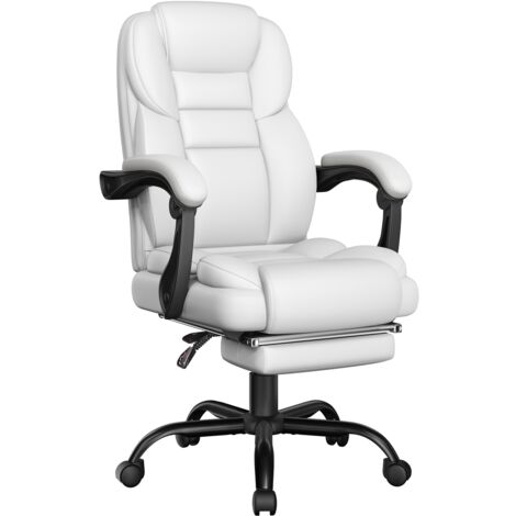 Homevive Silla de Oficina Ergonómica con Reposapiés Silla de Oficina de Piel sintética con Respaldo Alto y Reposabrazos Reclinables Acolchados Ruedas Giratorias Altura Ajustable Blanco