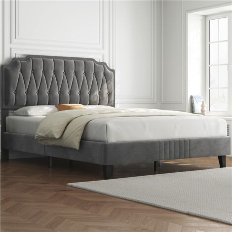 Homevive Cama Doble Marco de Cama Tapizado Cabecero Regulable en Altura Gris Oscuro/160 x 200 cm